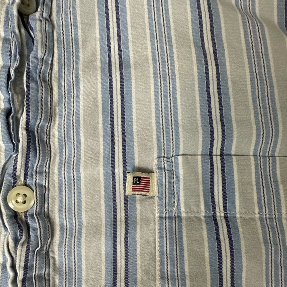 VTG Ralph Lauren Jeans Co Striped Button Up Shirt Mens L Blue Gray 100% Cotton - Picture 3 of 14